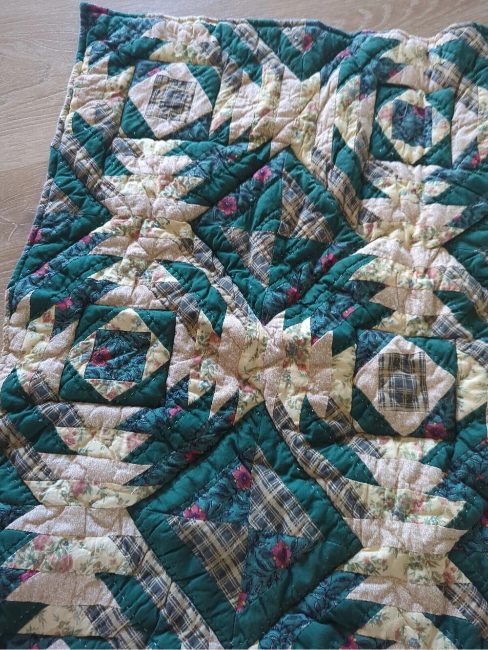 Vintage primitive Pineapple Log Cabin variation quilt block fragment Handmade